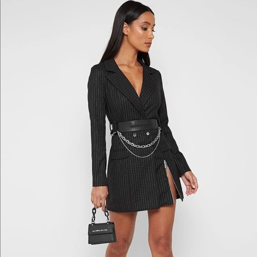 Pinstripe mini dress with optional belt